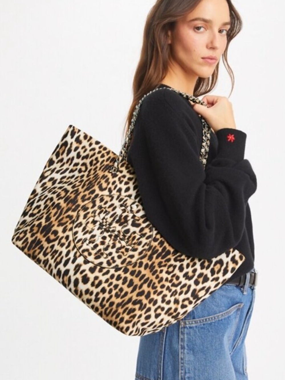 NWT Tory Burch Animal Print Chain Ella Tote Bag Leopard NEW WITH TAGS